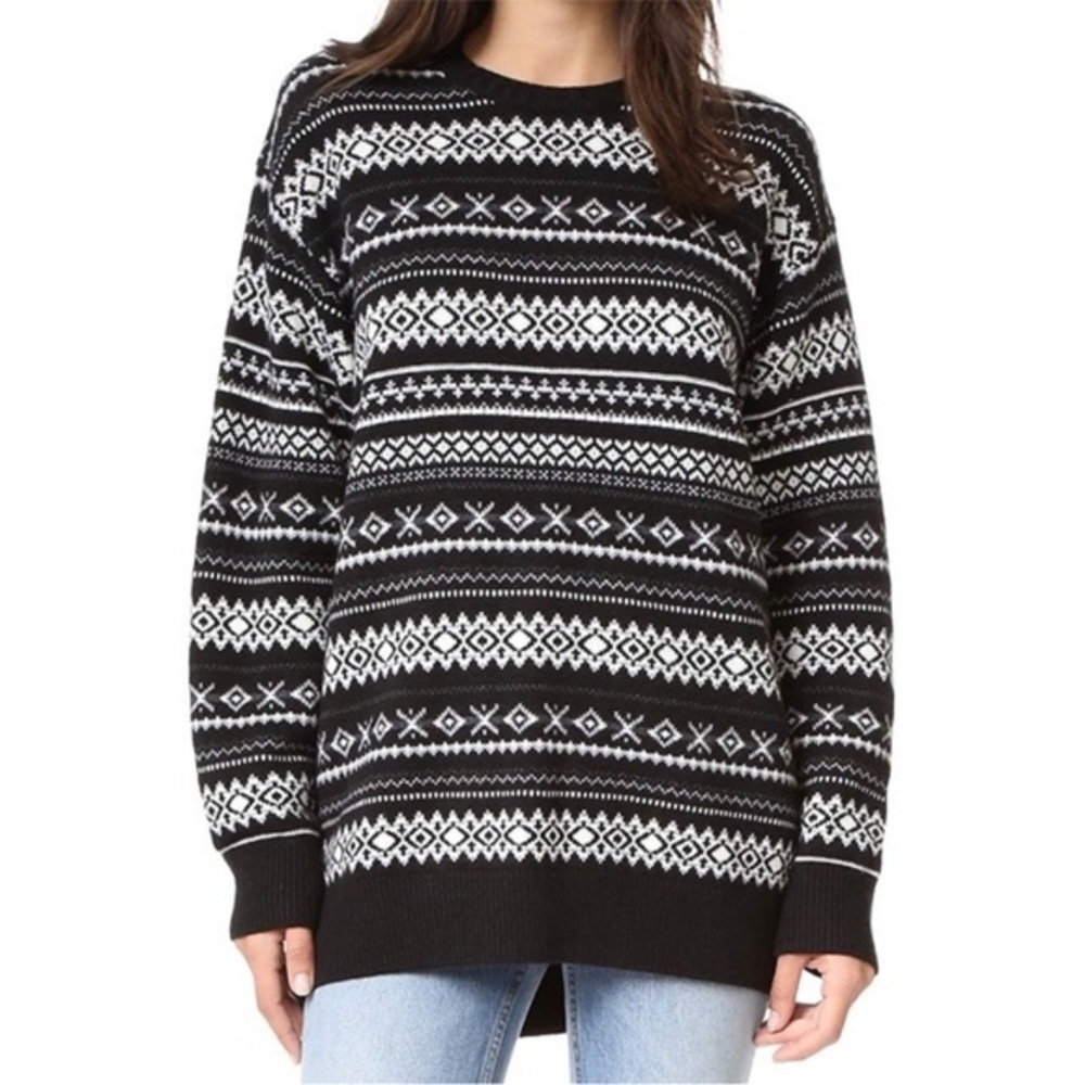 Alexander Wang Sweater Fair Isle Crewneck Oversized Black Cutout in Black White
